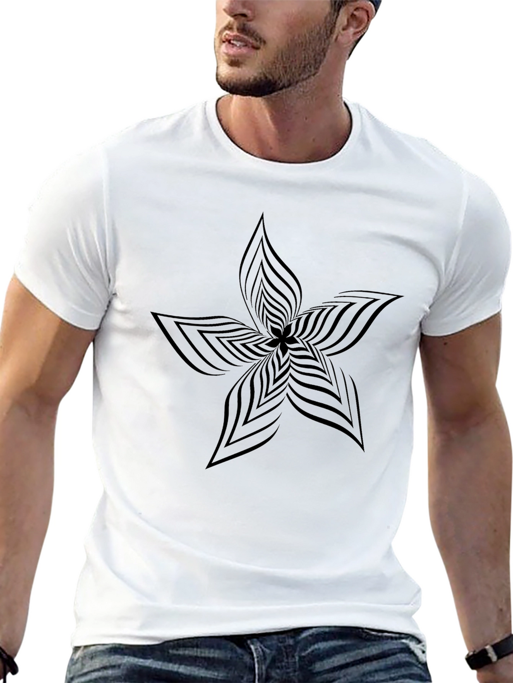 Abstract Flower Graphic Black T-Shirt