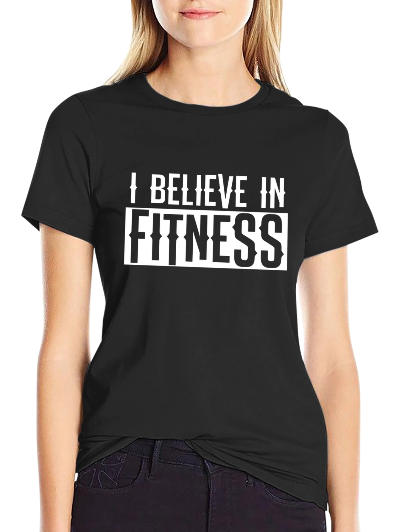 I Believe in Fitness Black Graphic T-Shirt