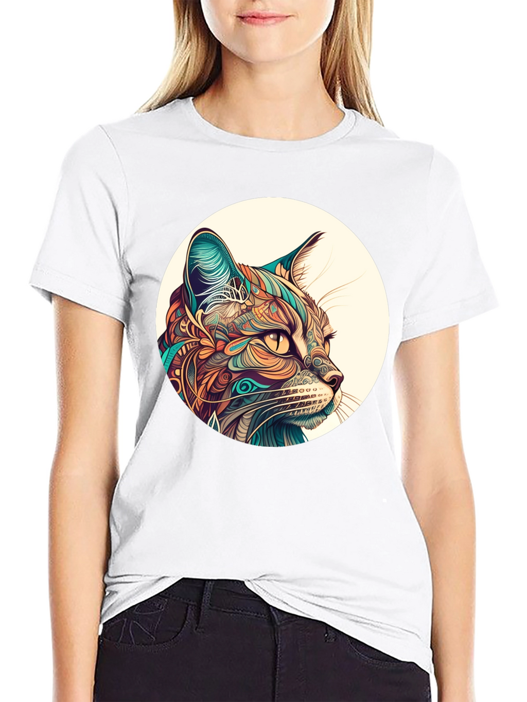 Abstract Cat Graphic Tee - Unique Design