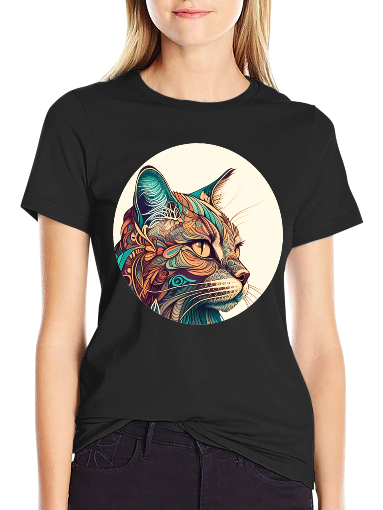 Abstract Cat Graphic Tee - Unique Design