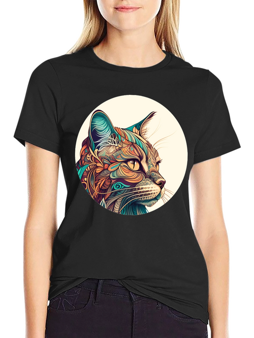 Abstract Cat Graphic Tee - Unique Design
