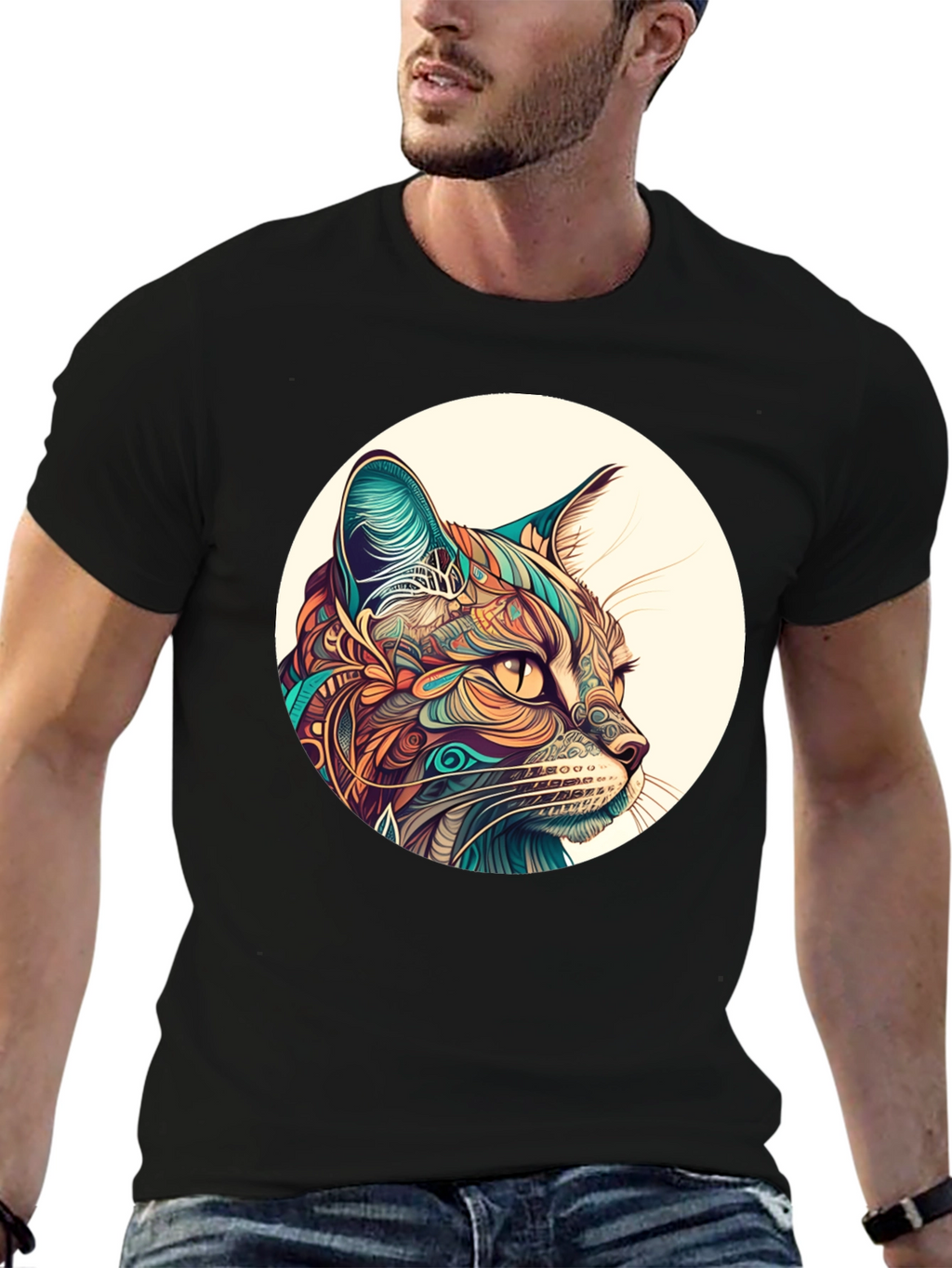 Abstract Cat Graphic Tee - Unique Design