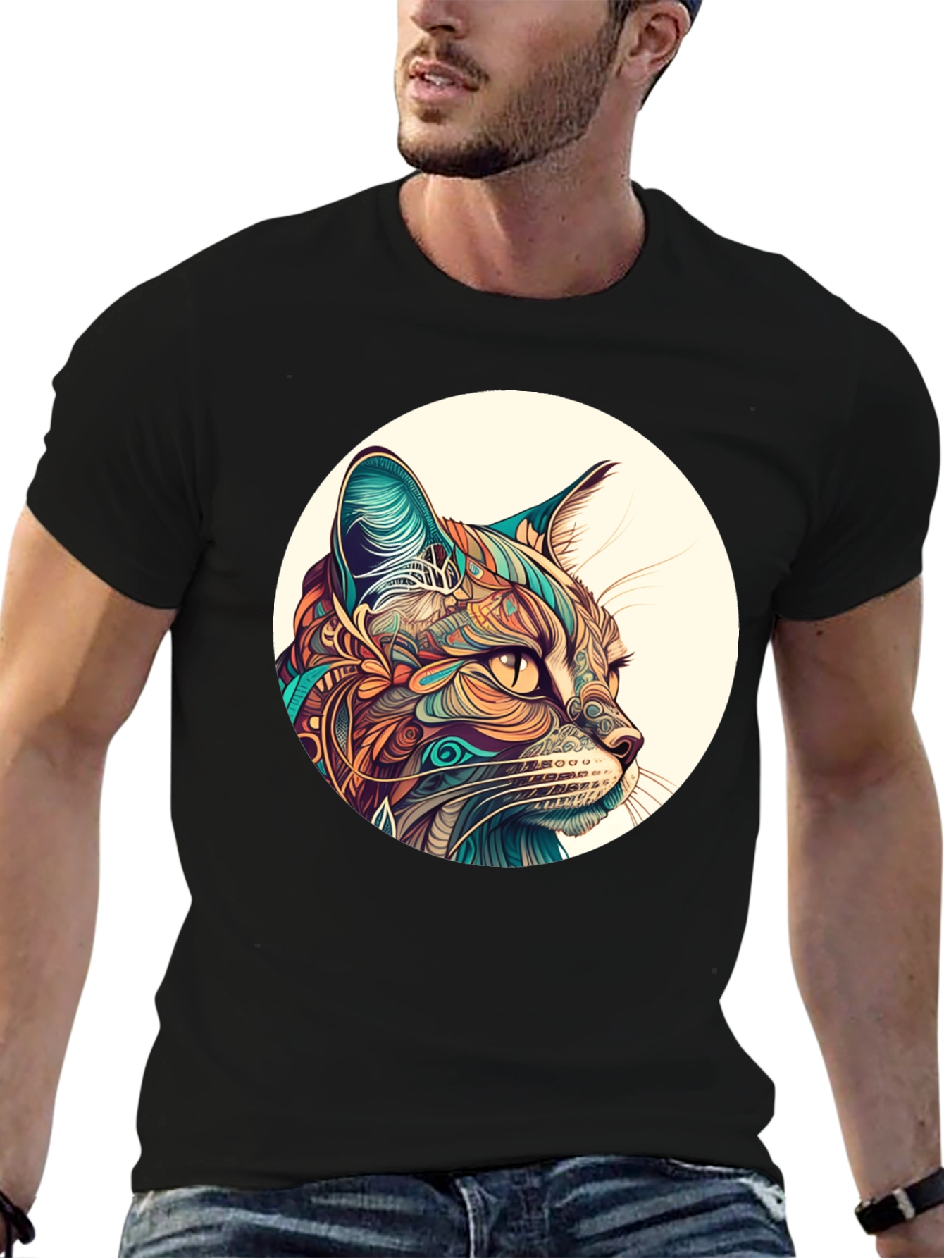 Abstract Cat Graphic Tee - Unique Design