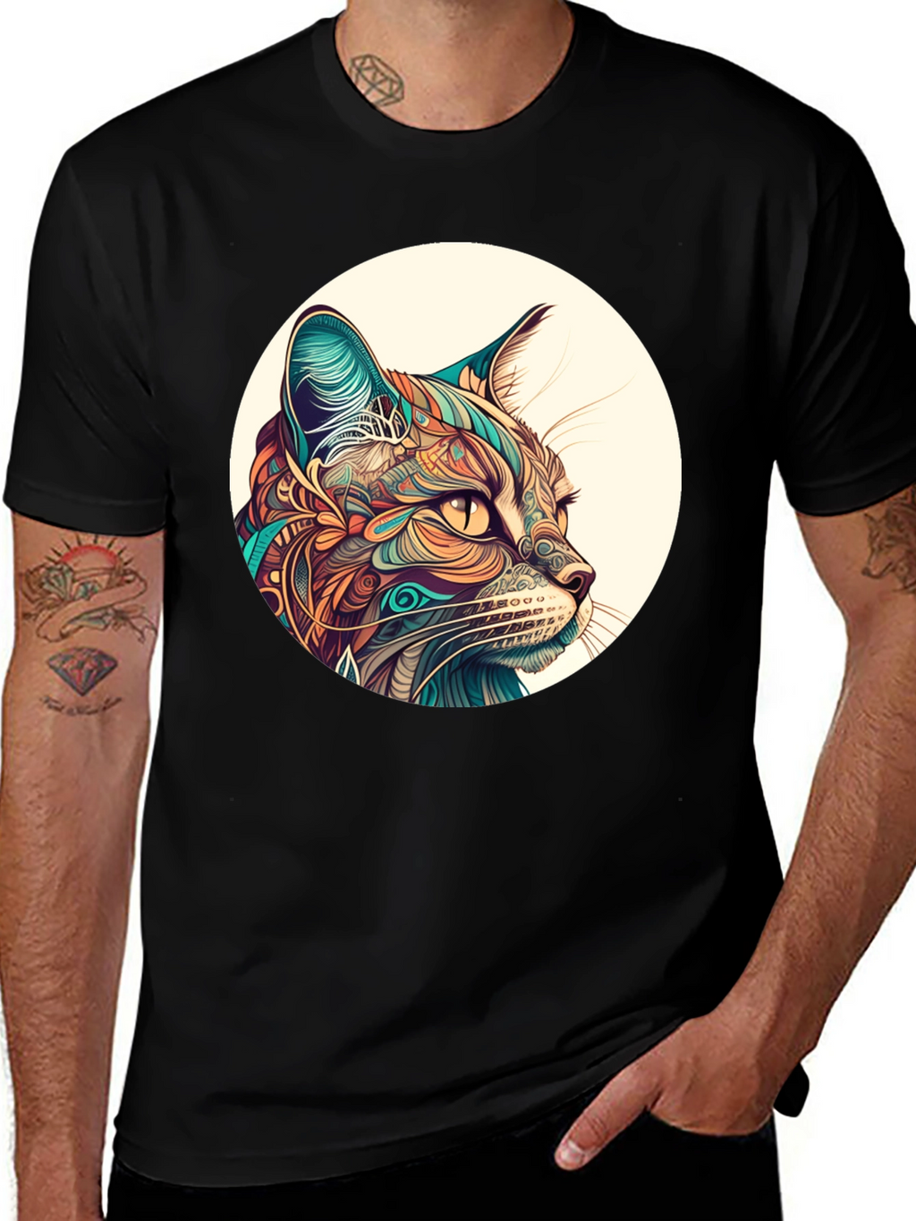 Abstract Cat Graphic Tee - Unique Design