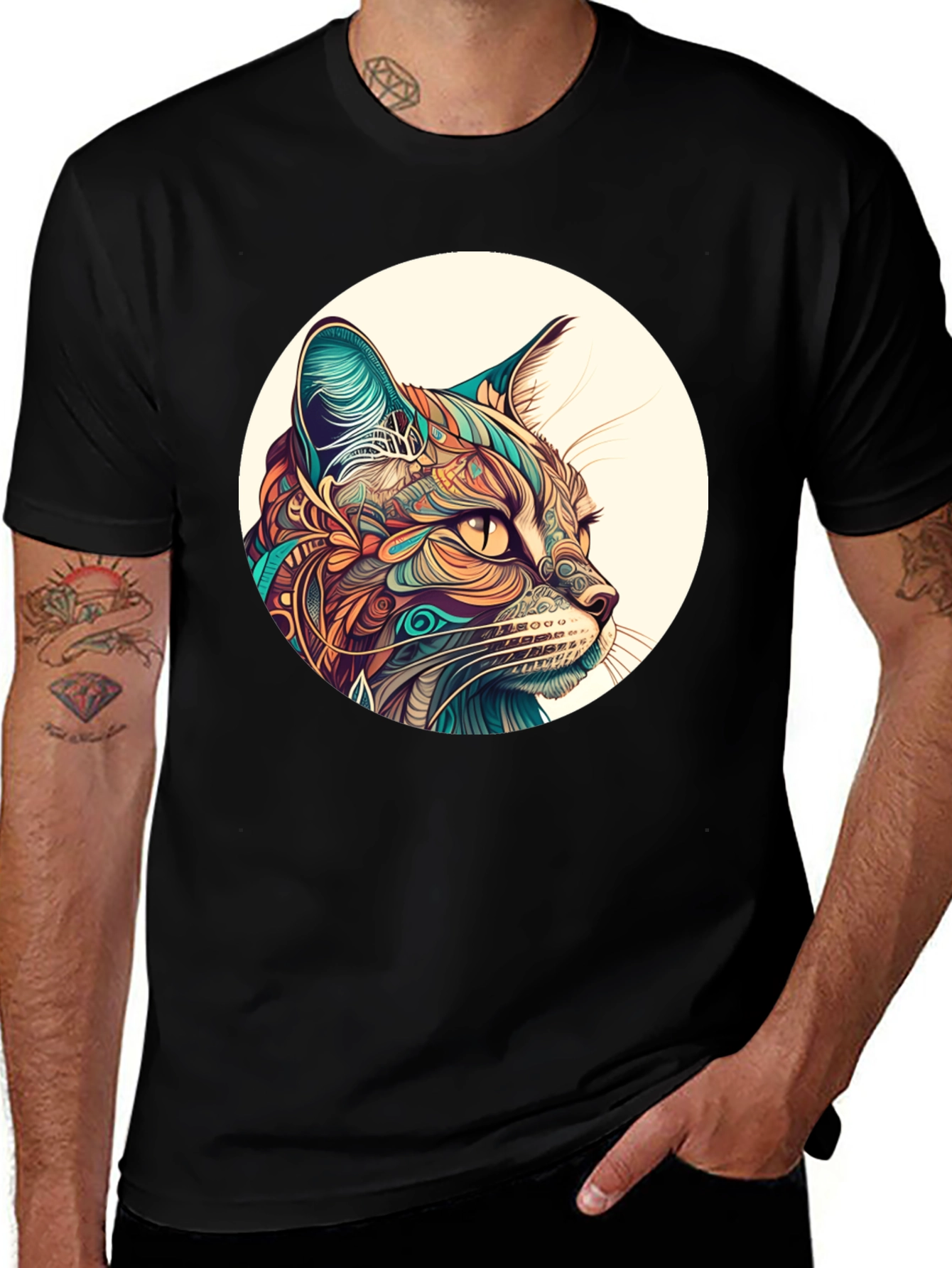 Abstract Cat Graphic Tee - Unique Design