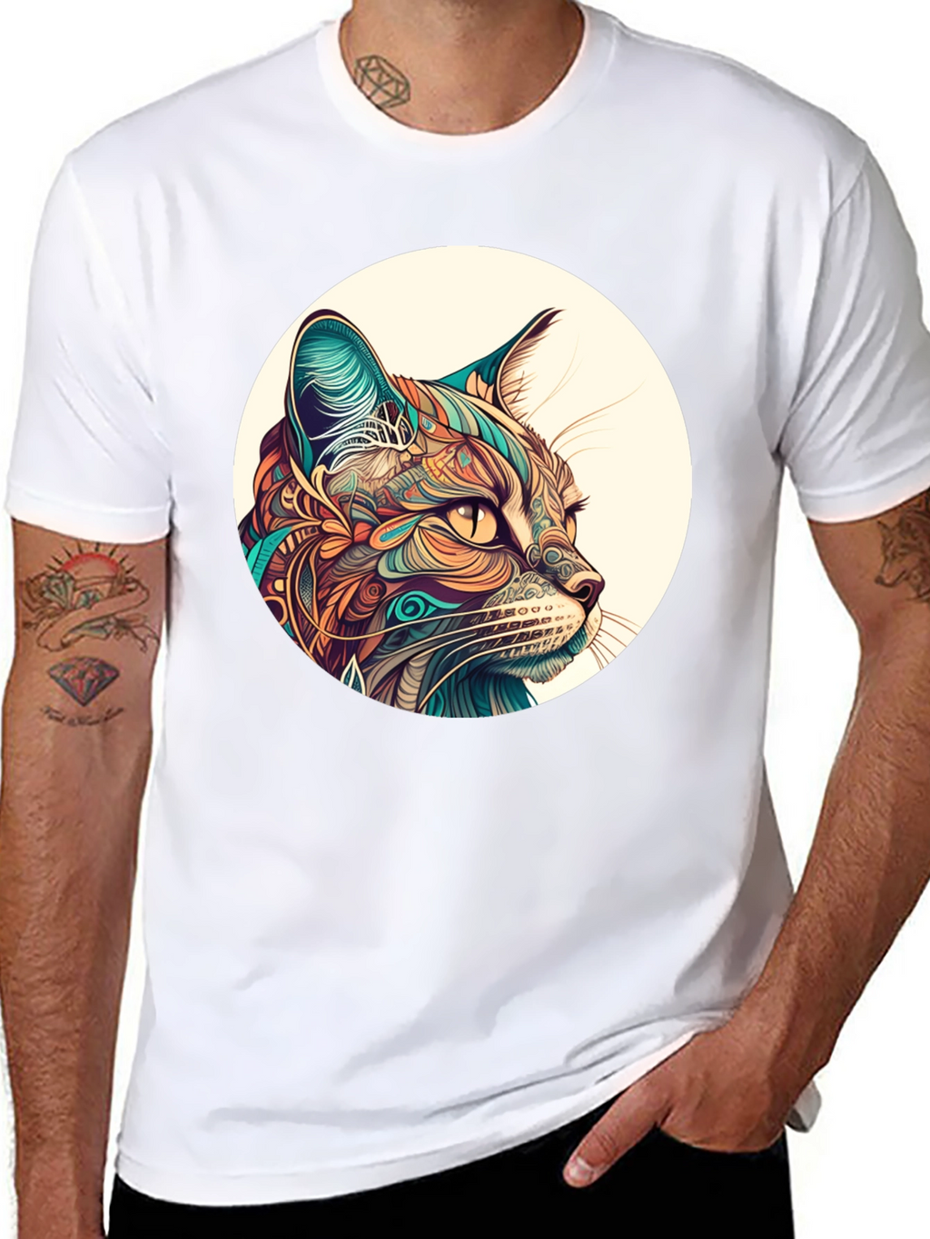 Abstract Cat Graphic Tee - Unique Design