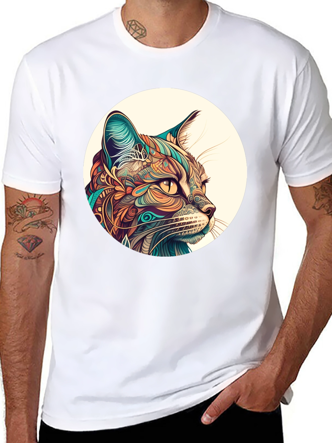 Abstract Cat Graphic Tee - Unique Design