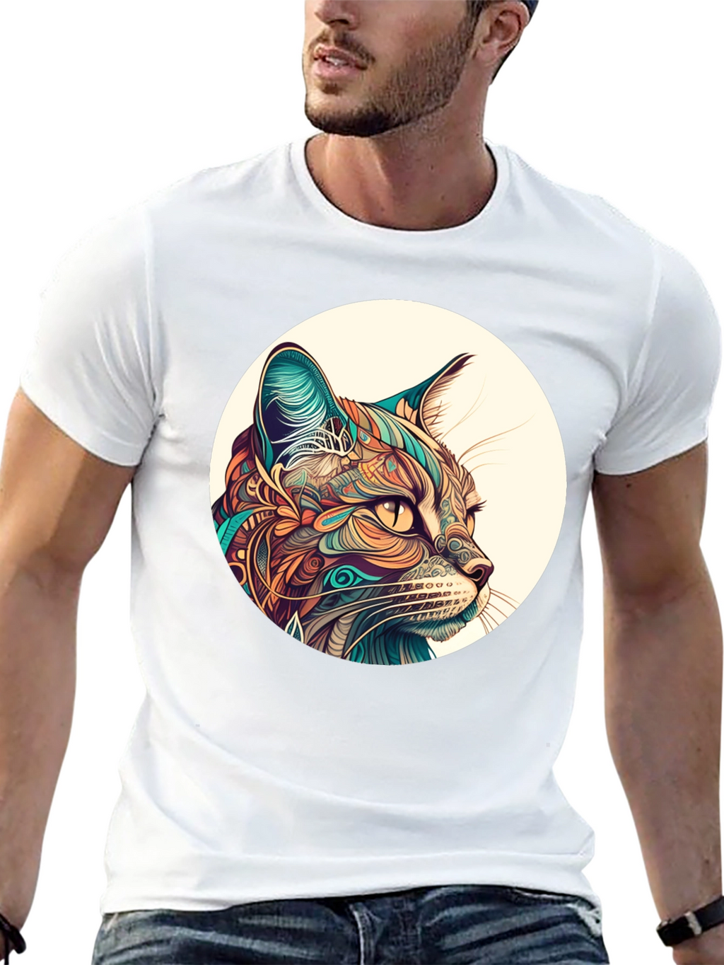 Abstract Cat Graphic Tee - Unique Design