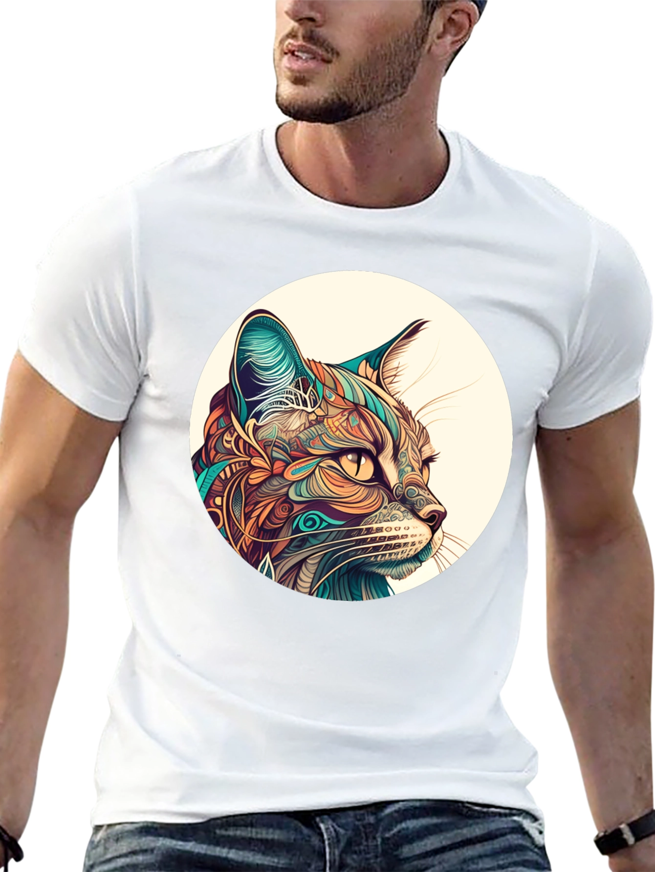 Abstract Cat Graphic Tee - Unique Design