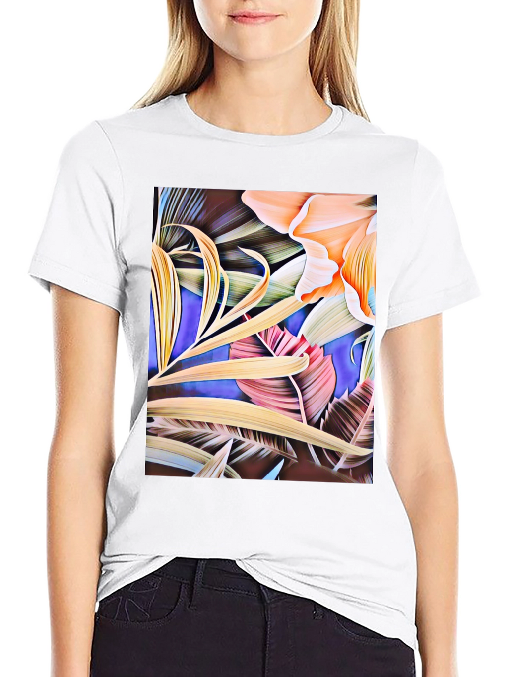 Floral Print Black Graphic T-Shirt