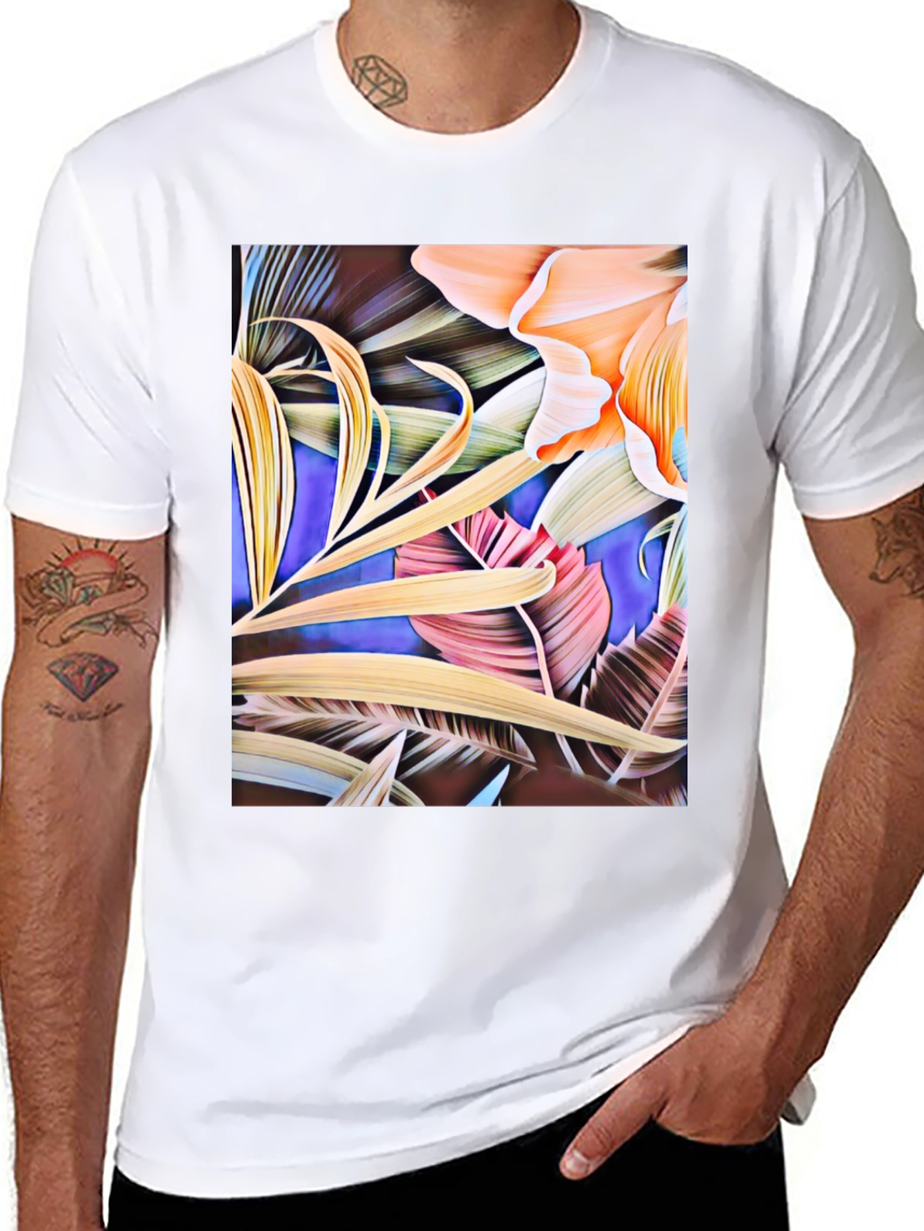 Floral Print Black Graphic T-Shirt