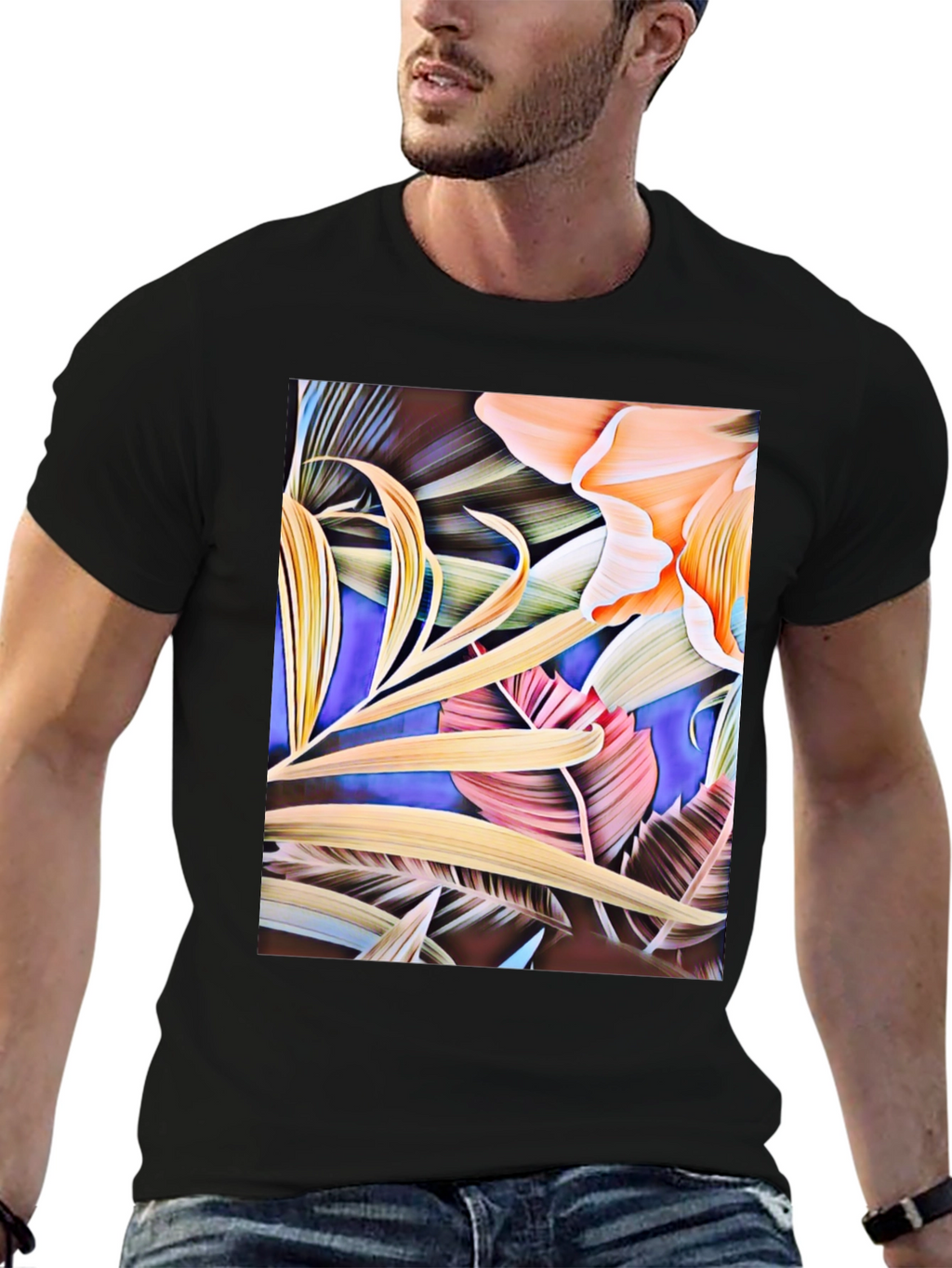 Floral Print Black Graphic T-Shirt