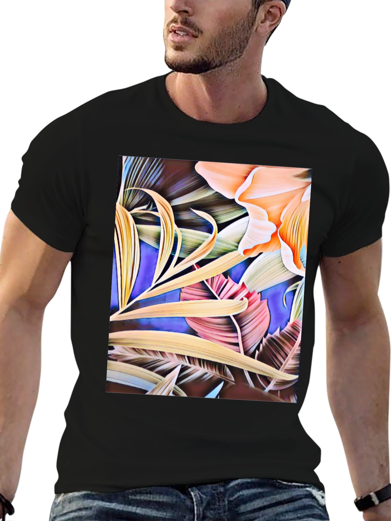 Floral Print Black Graphic T-Shirt