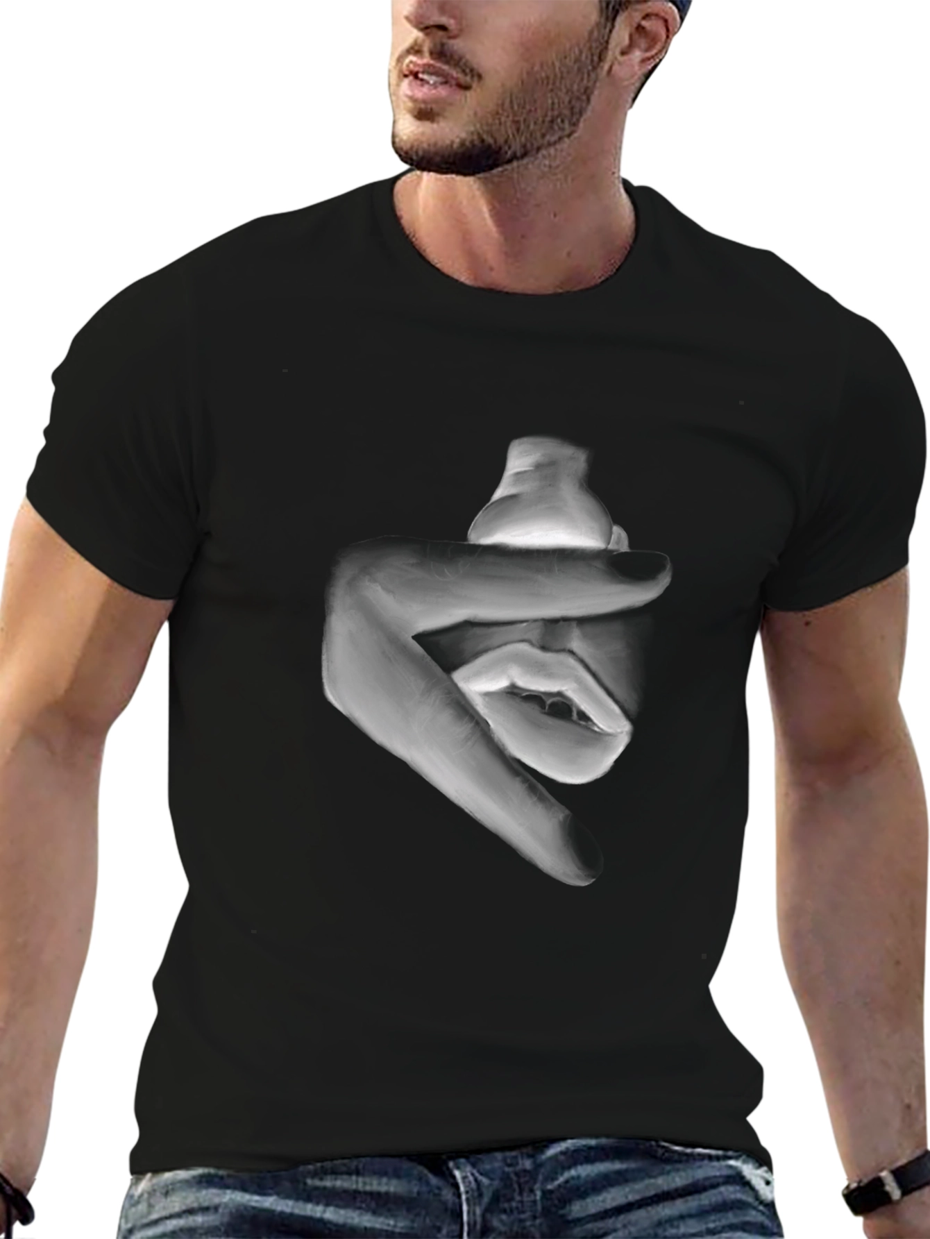 Abstract Face Graphic Black T-Shirt