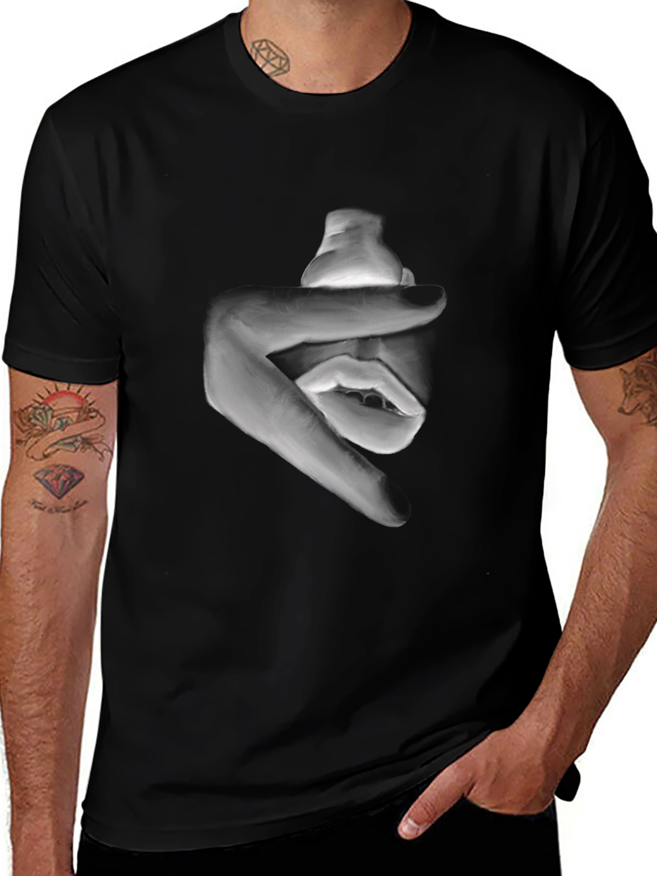 Abstract Face Graphic Black T-Shirt