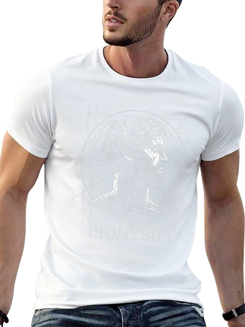 Dionysus Graphic Tee - Stylish Geometric Greek God Design