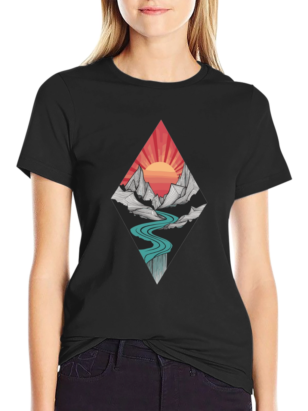 Mountain Sunset Graphic Tee - Black