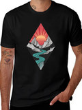 Mountain Sunset Graphic Tee - Black