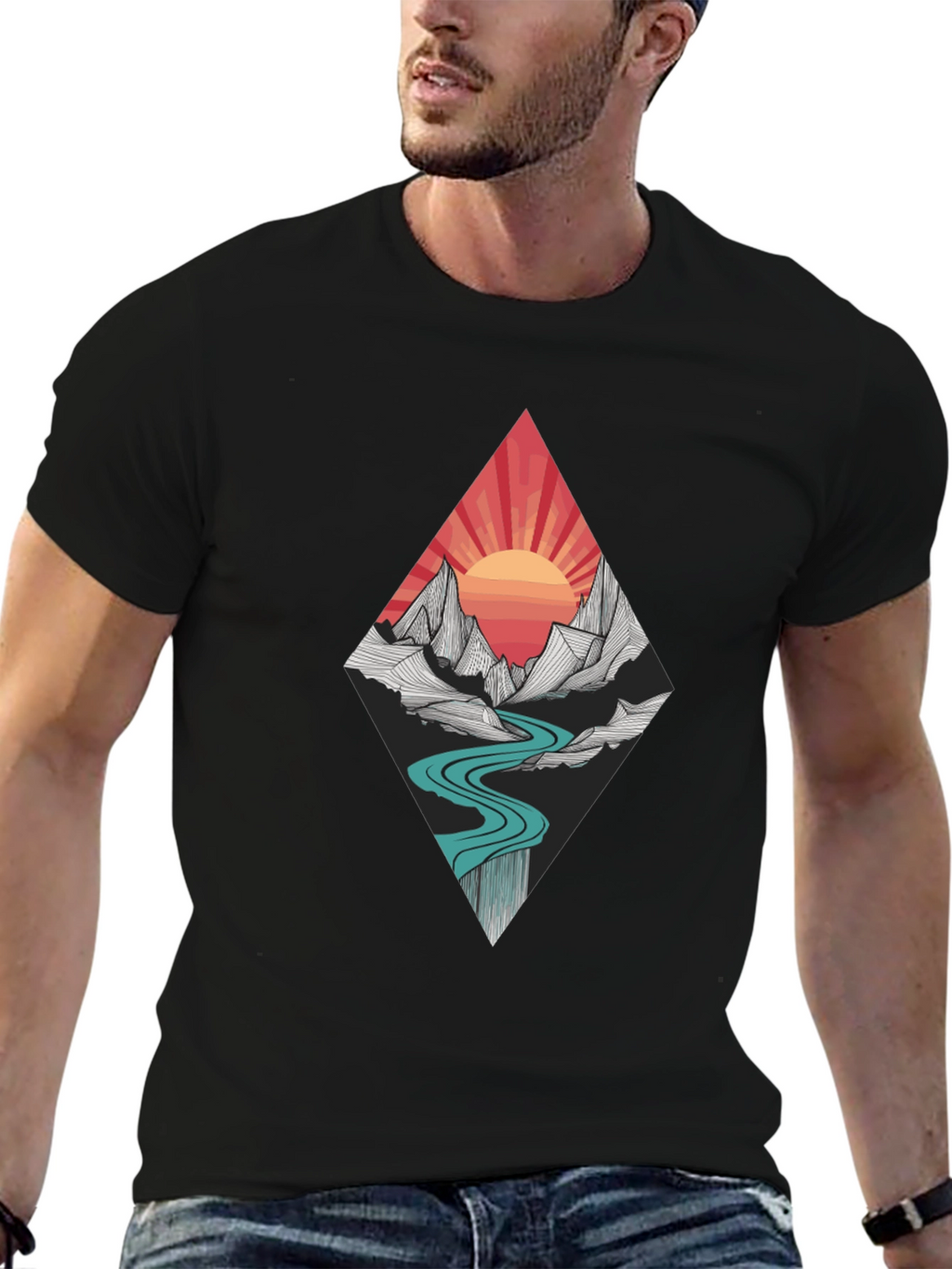 Mountain Sunset Graphic Tee - Black