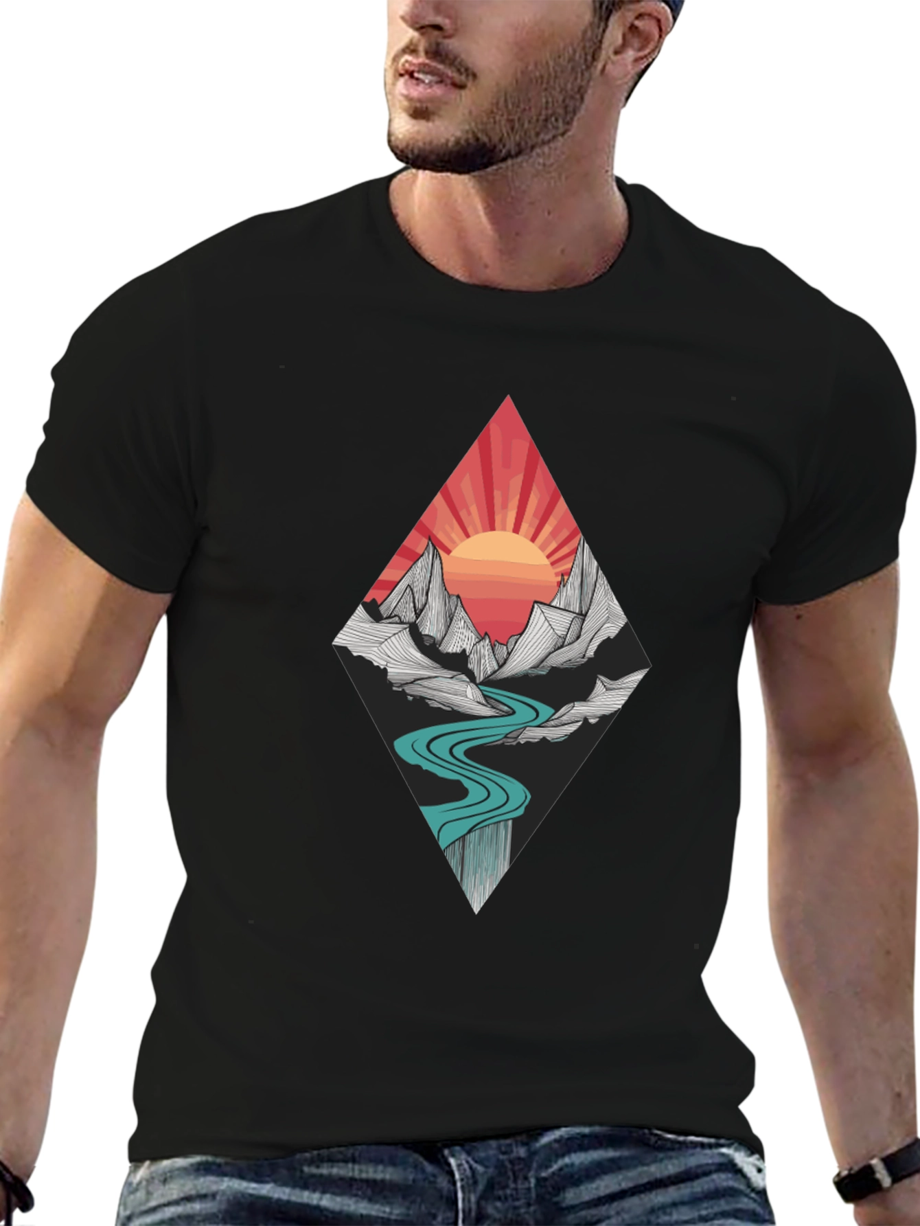 Mountain Sunset Graphic Tee - Black