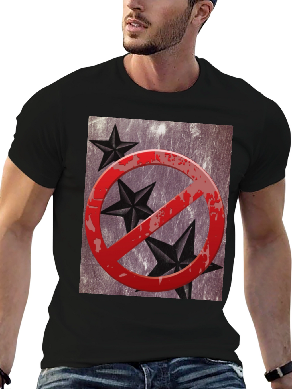 No Stars Graphic T-Shirt - Grunge Style Black Tee