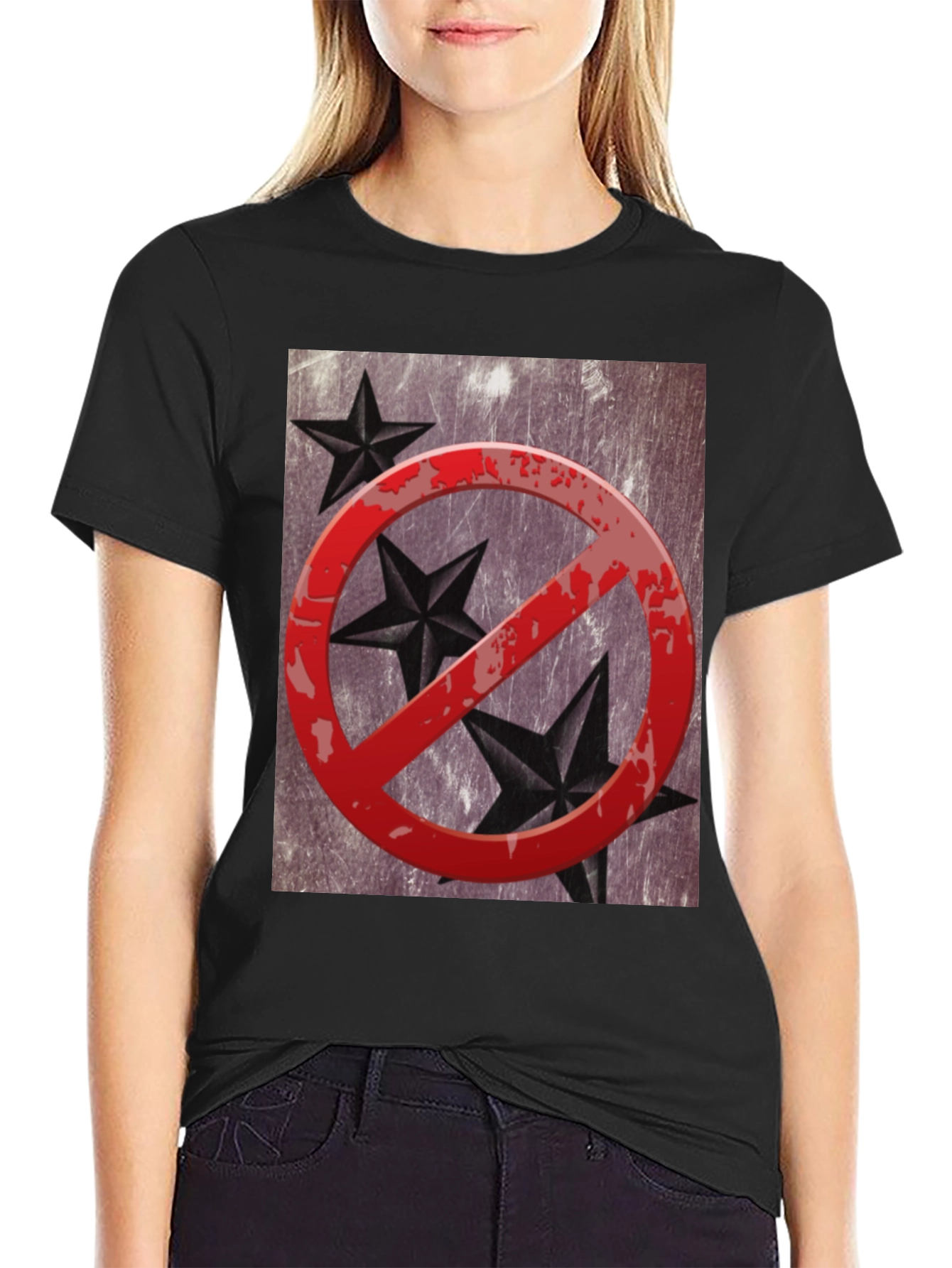 No Stars Graphic T-Shirt - Grunge Style Black Tee