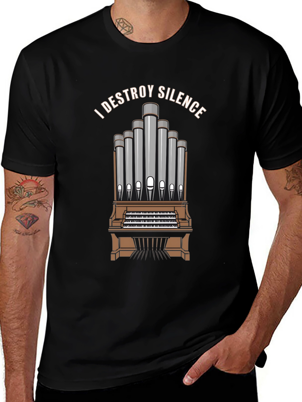 I DESTROY SILENCE T-Shirt Organ Player Musician Tee