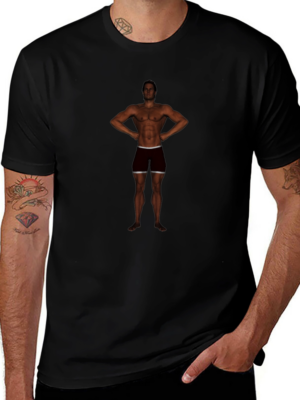 Mens Black Graphic Tee - Bodybuilder Design