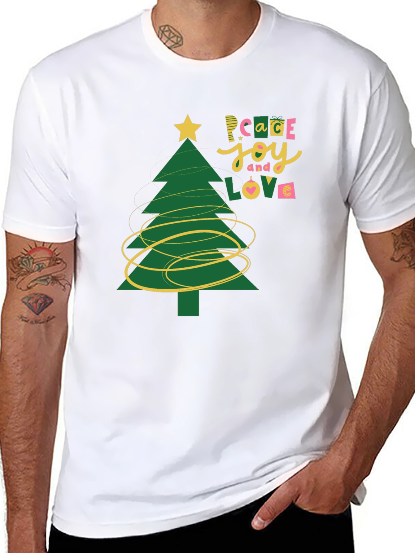 Peace Joy Love Christmas Tree Graphic Tee