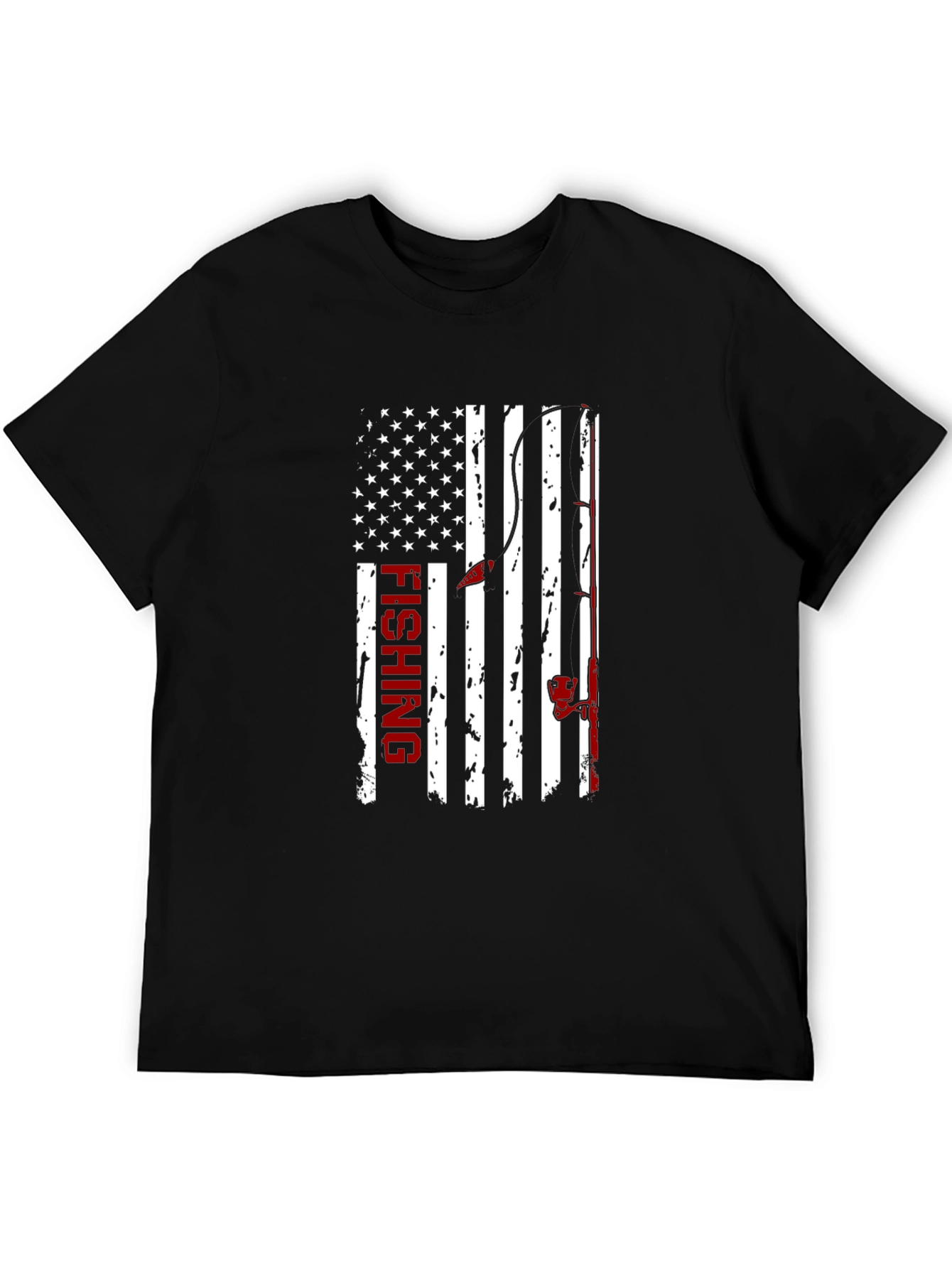 Fishing USA Flag Graphic Print Crew Neck T-Shirt