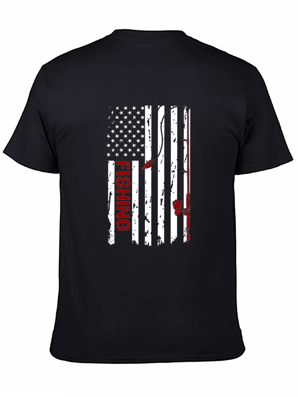 Fishing USA Flag Graphic Print Crew Neck T-Shirt