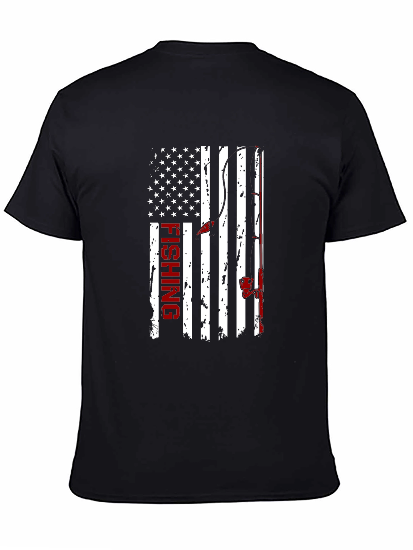 Fishing USA Flag Graphic Print Crew Neck T-Shirt