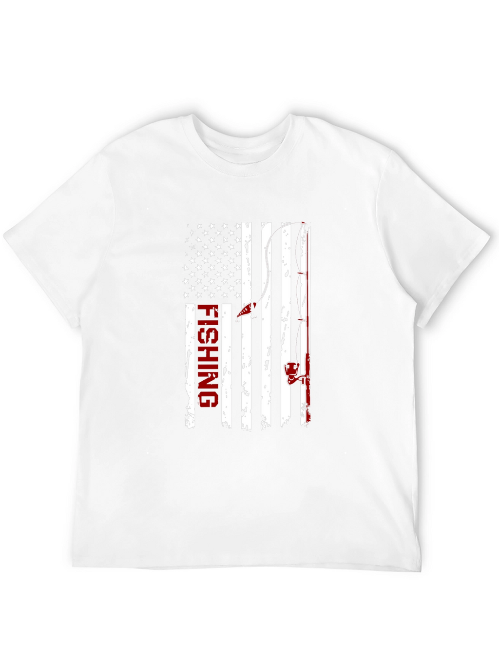 Fishing USA Flag Graphic Print Crew Neck T-Shirt