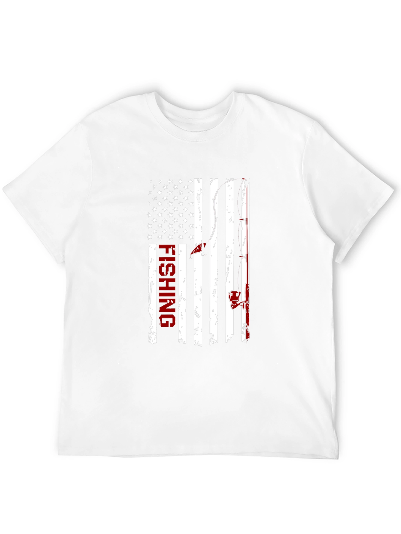 Fishing USA Flag Graphic Print Crew Neck T-Shirt