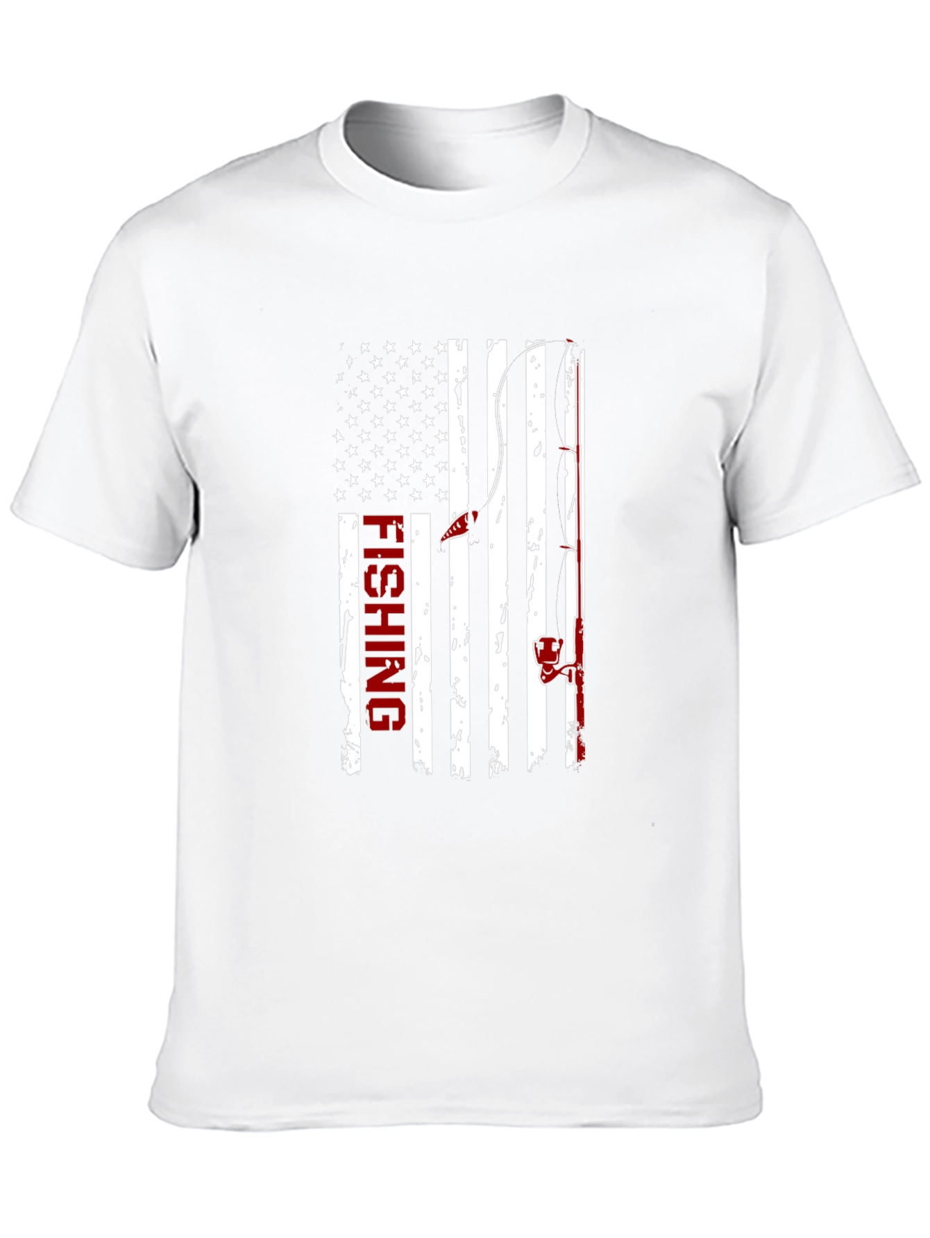 Fishing USA Flag Graphic Print Crew Neck T-Shirt
