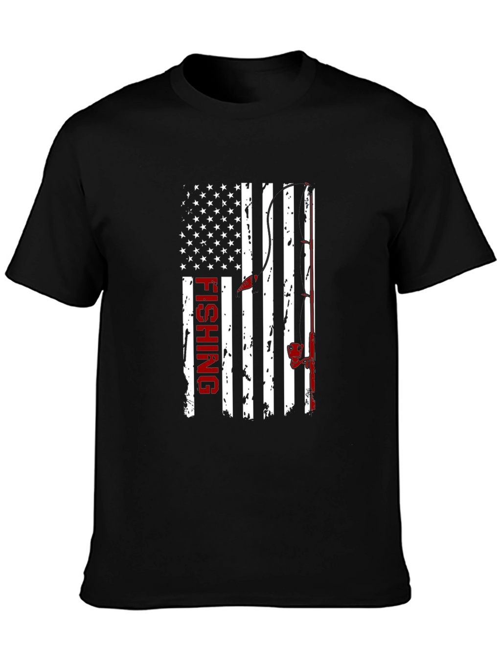 Fishing USA Flag Graphic Print Crew Neck T-Shirt