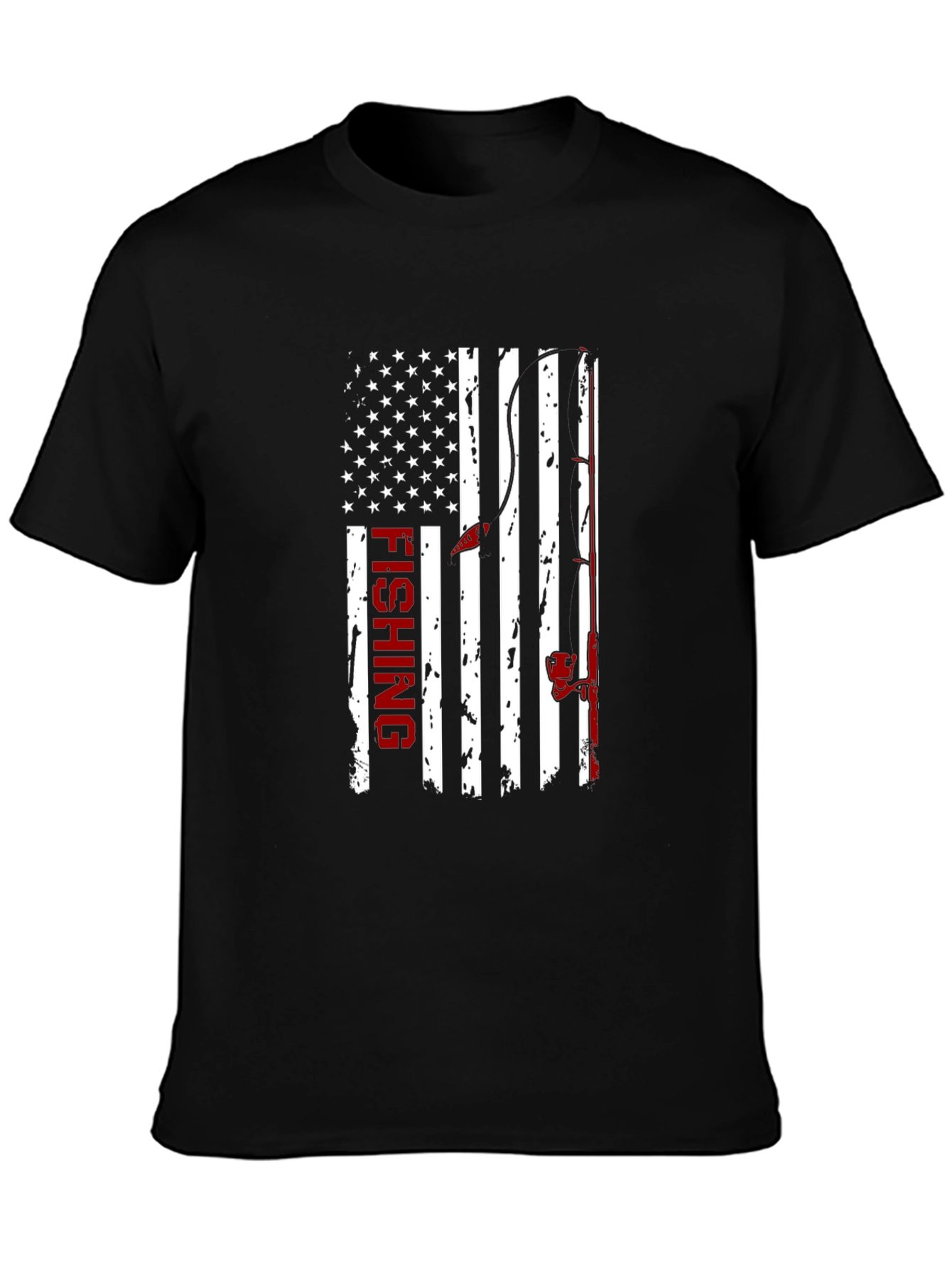 Fishing USA Flag Graphic Print Crew Neck T-Shirt