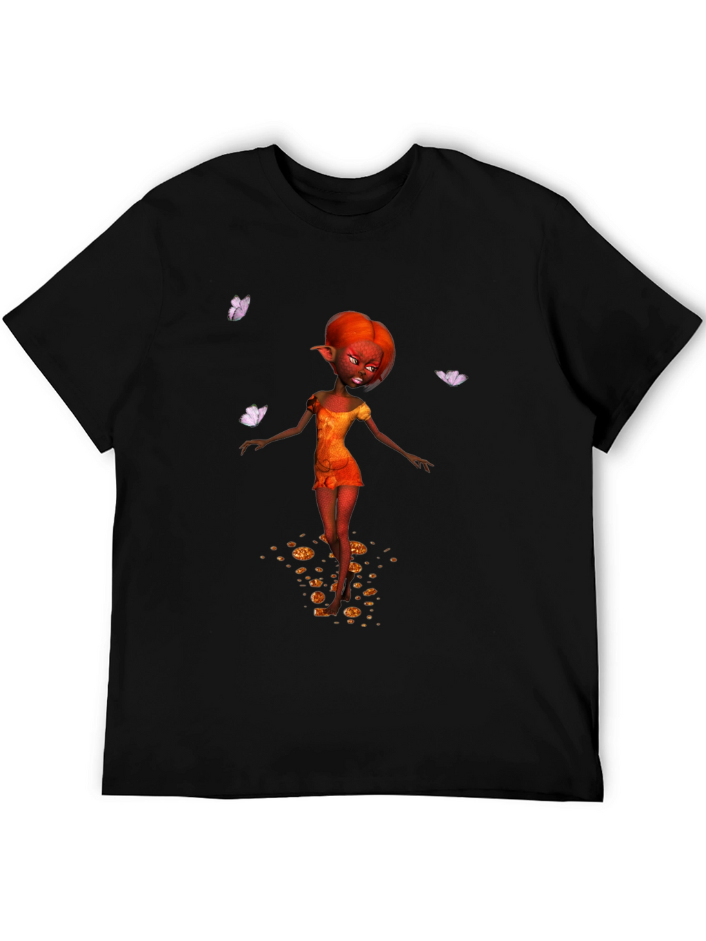 Fantasy Fairy Graphic Tee - Black Cotton Casual Wear