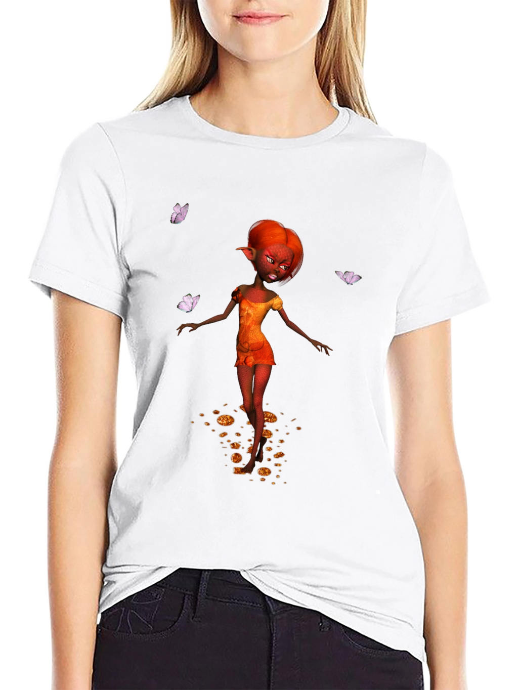 Fantasy Fairy Graphic Tee - Black Cotton Casual Wear