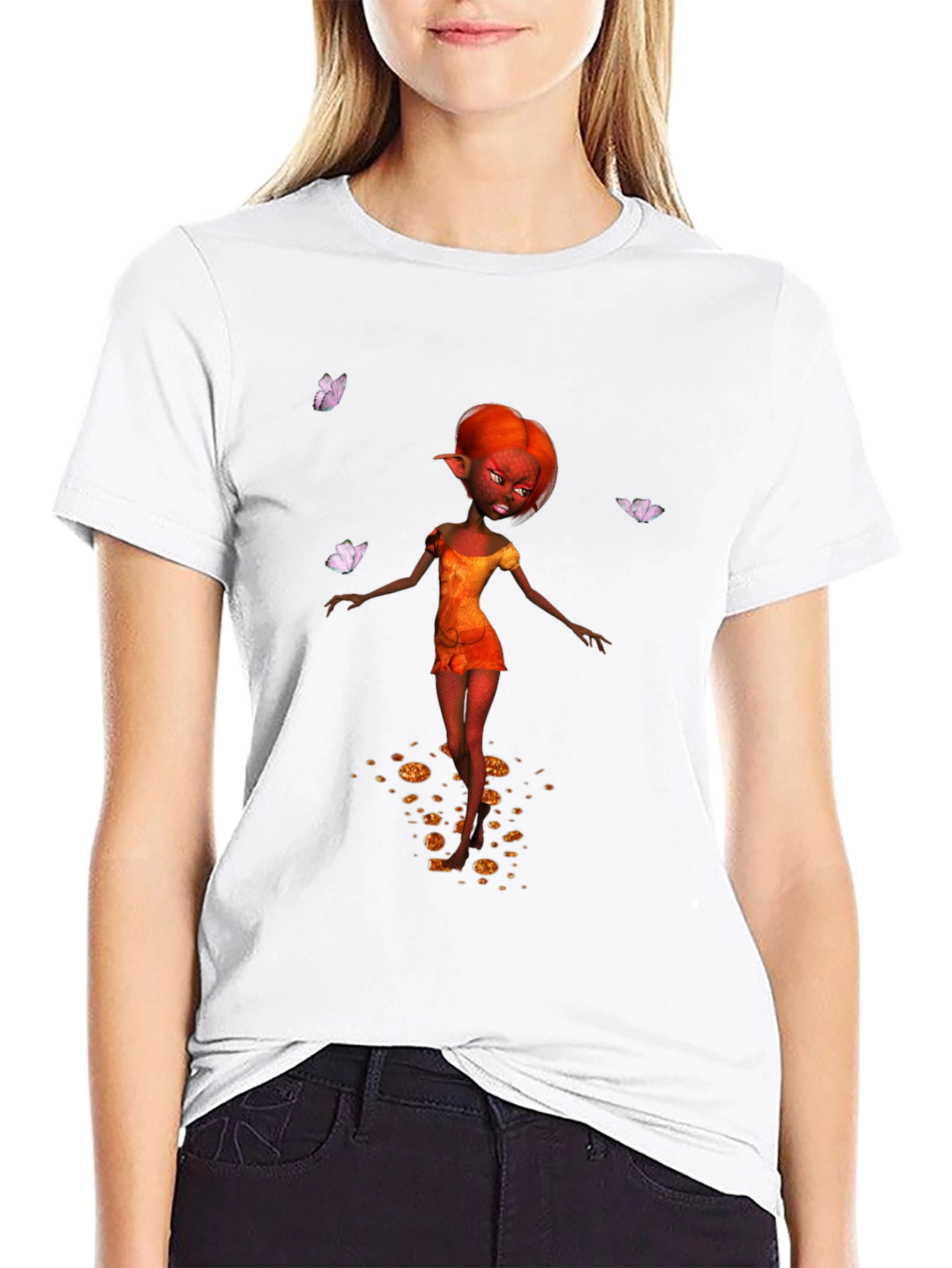 Fantasy Fairy Graphic Tee - Black Cotton Casual Wear