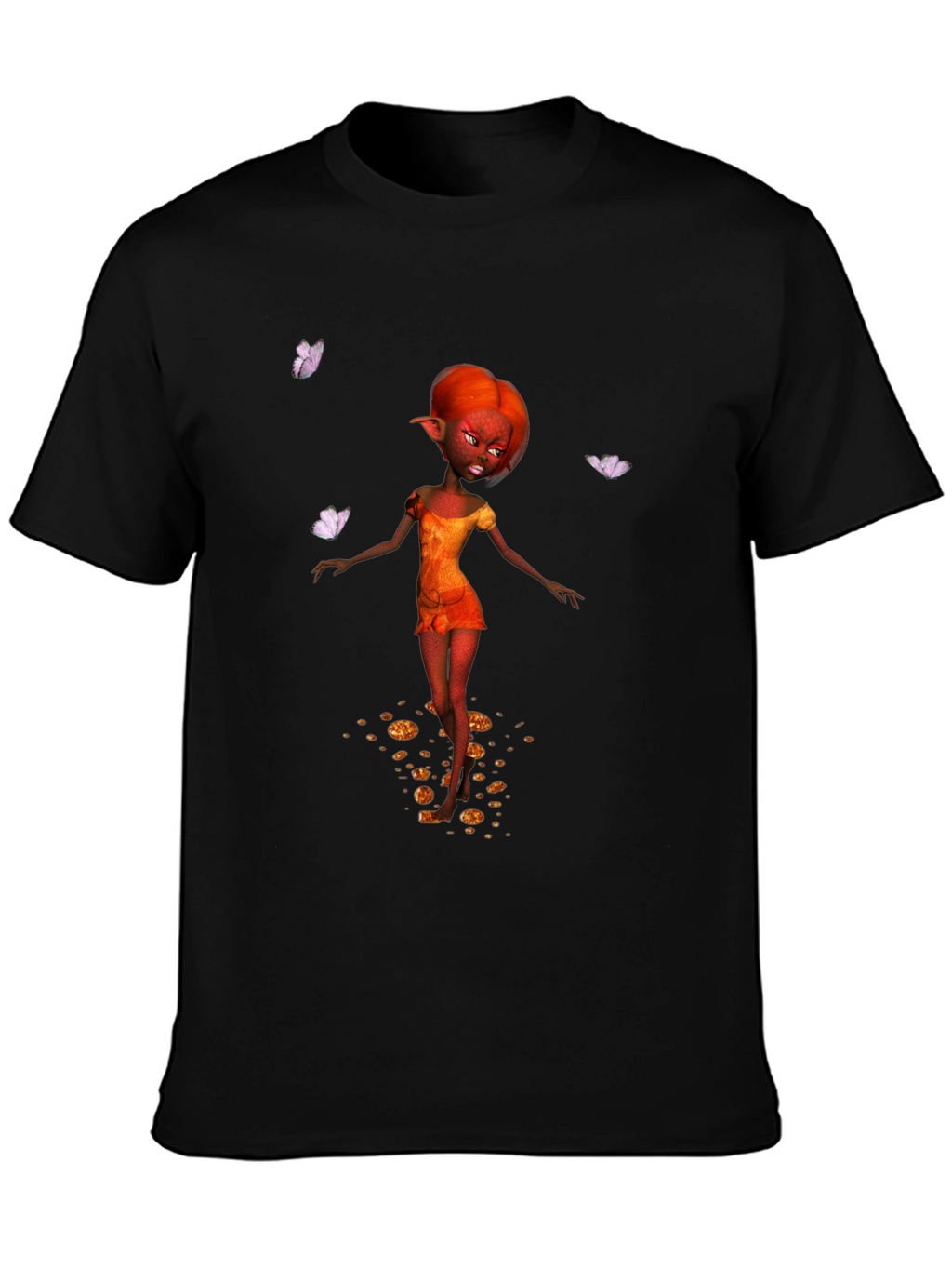 Fantasy Fairy Graphic Tee - Black Cotton Casual Wear