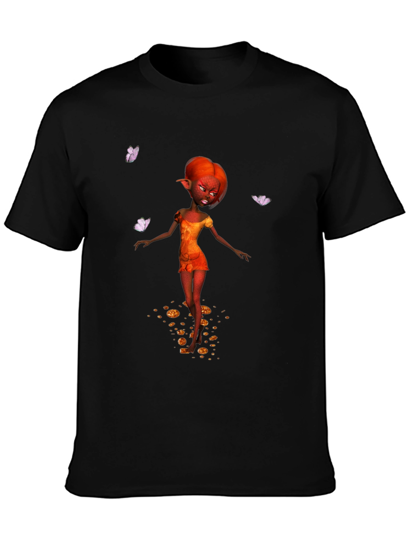 Fantasy Fairy Graphic Tee - Black Cotton Casual Wear