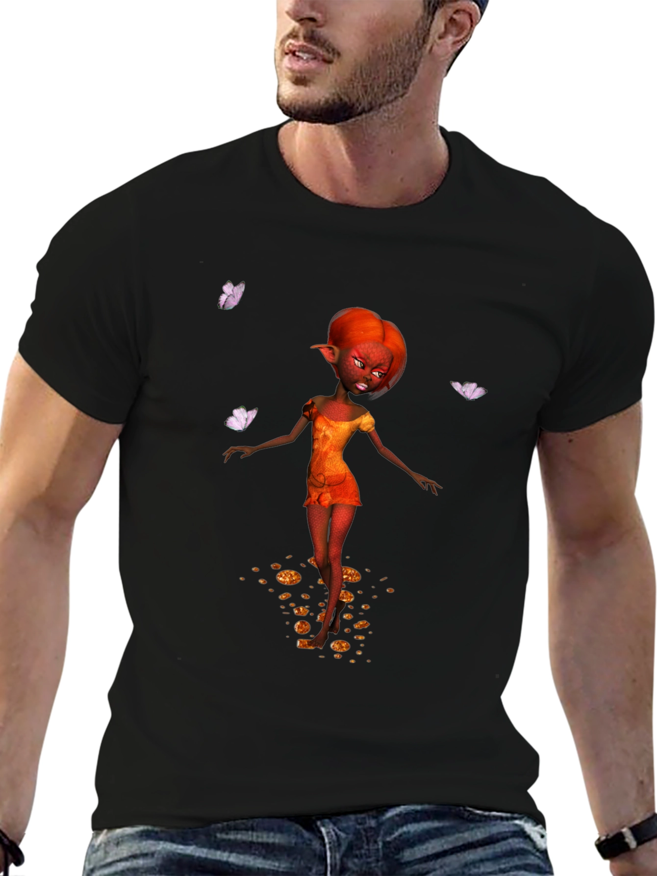Fantasy Fairy Graphic Tee - Black Cotton Casual Wear