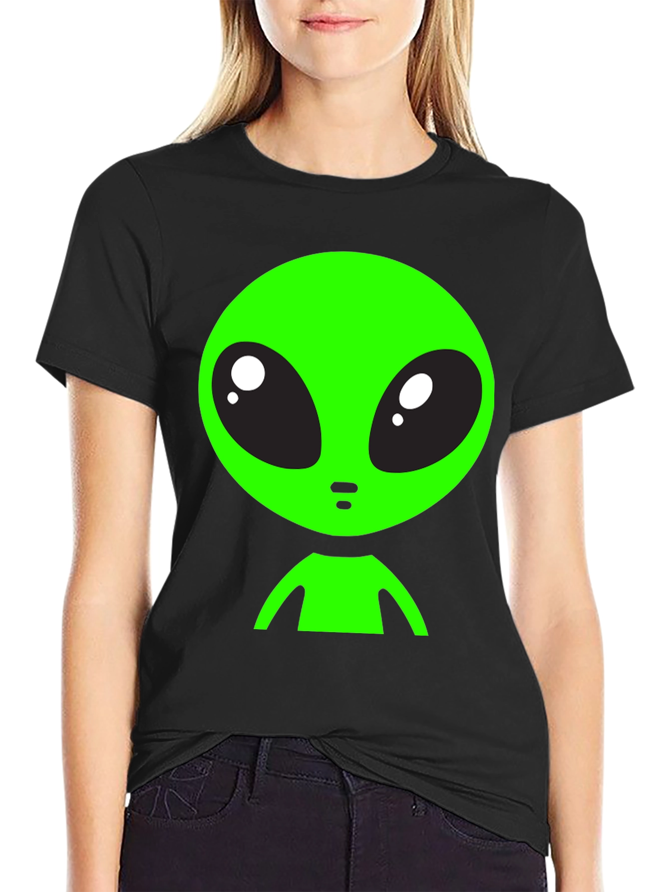 Alien Graphic Tee - Black Crew Neck T-Shirt