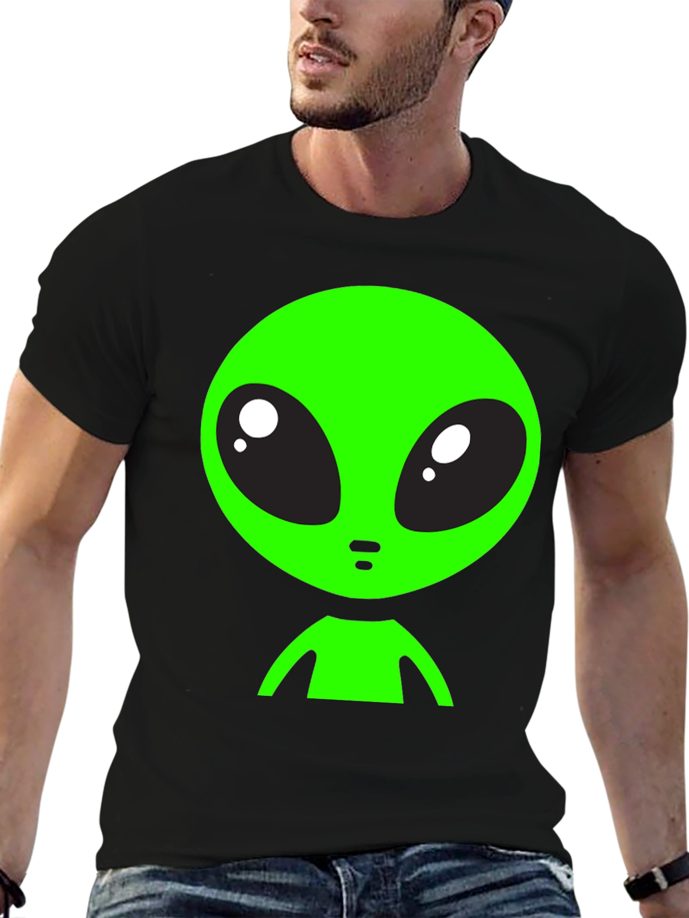 Alien Graphic Tee - Black Crew Neck T-Shirt