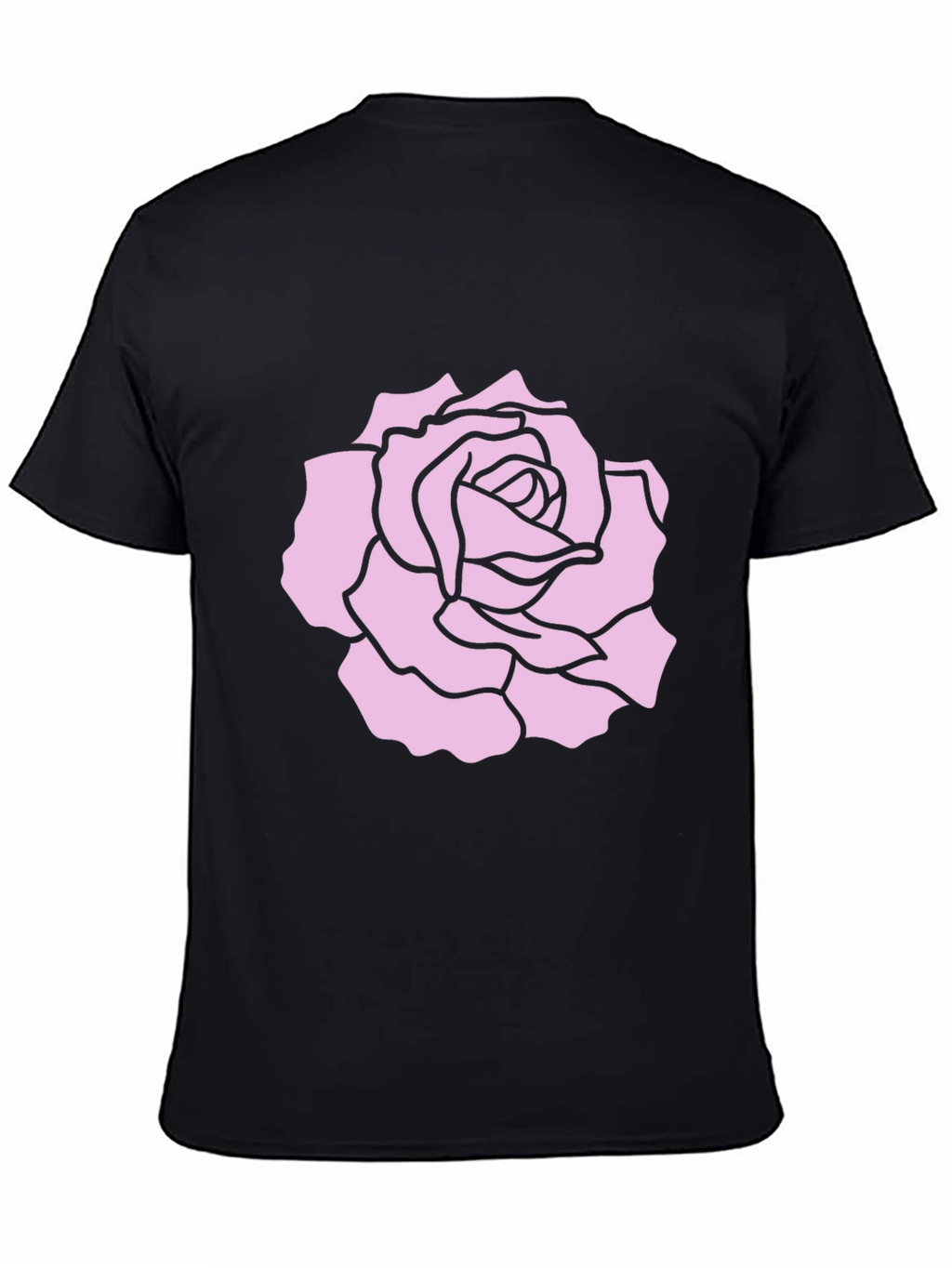 Black T-Shirt with Pink Rose Design