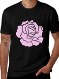 Black T-Shirt with Pink Rose Design