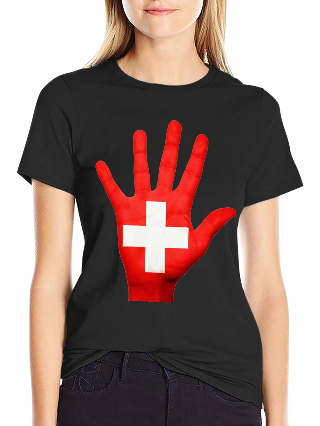 Swiss Flag Hand Print Graphic T-Shirt