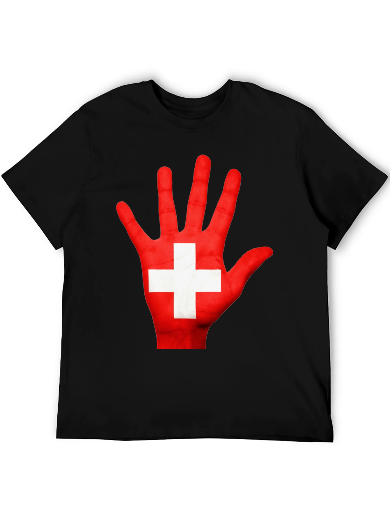 Swiss Flag Hand Print Graphic T-Shirt