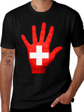 Swiss Flag Hand Print Graphic T-Shirt